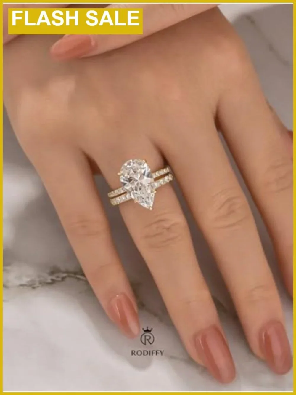 5CT Pear Cut CZ S925 Silver 18K White Gold Plated Wedding Ring Set